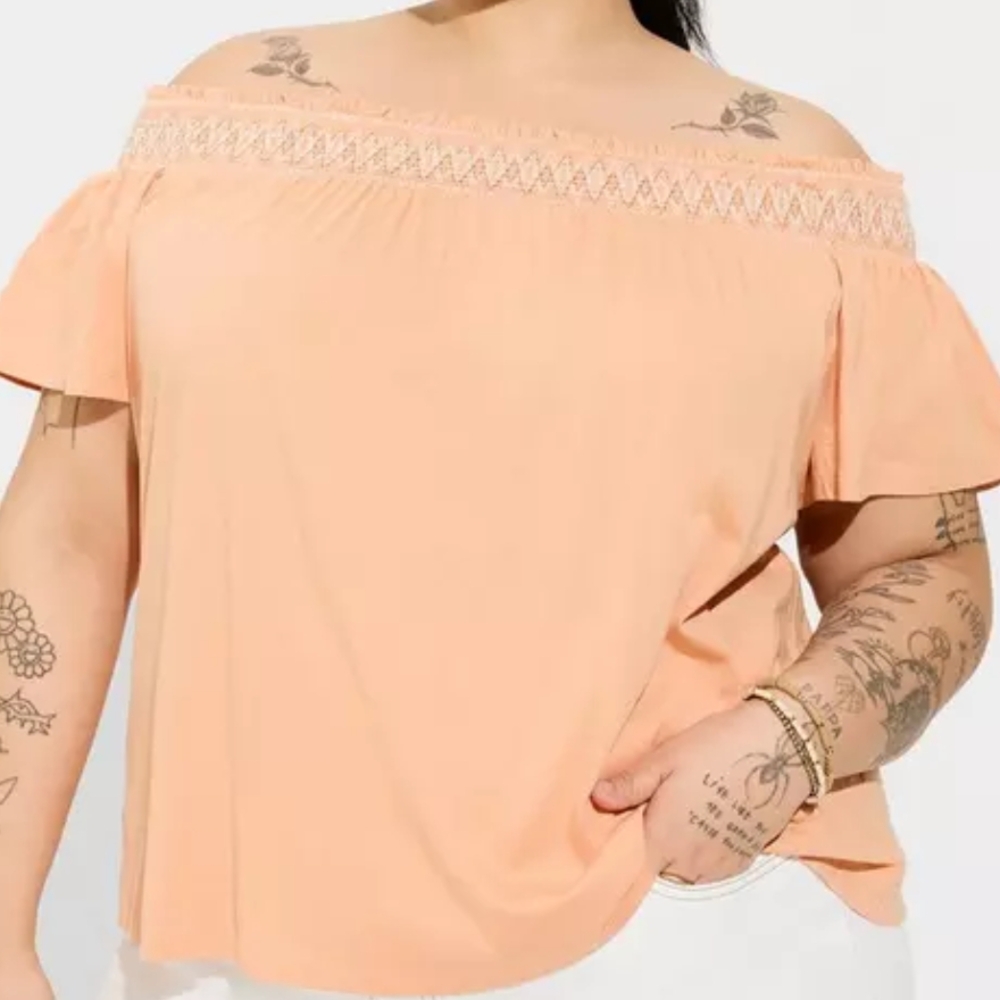 TORRID Jersey Smocked Peach Off-the-Shoulder Top 6x/30 New